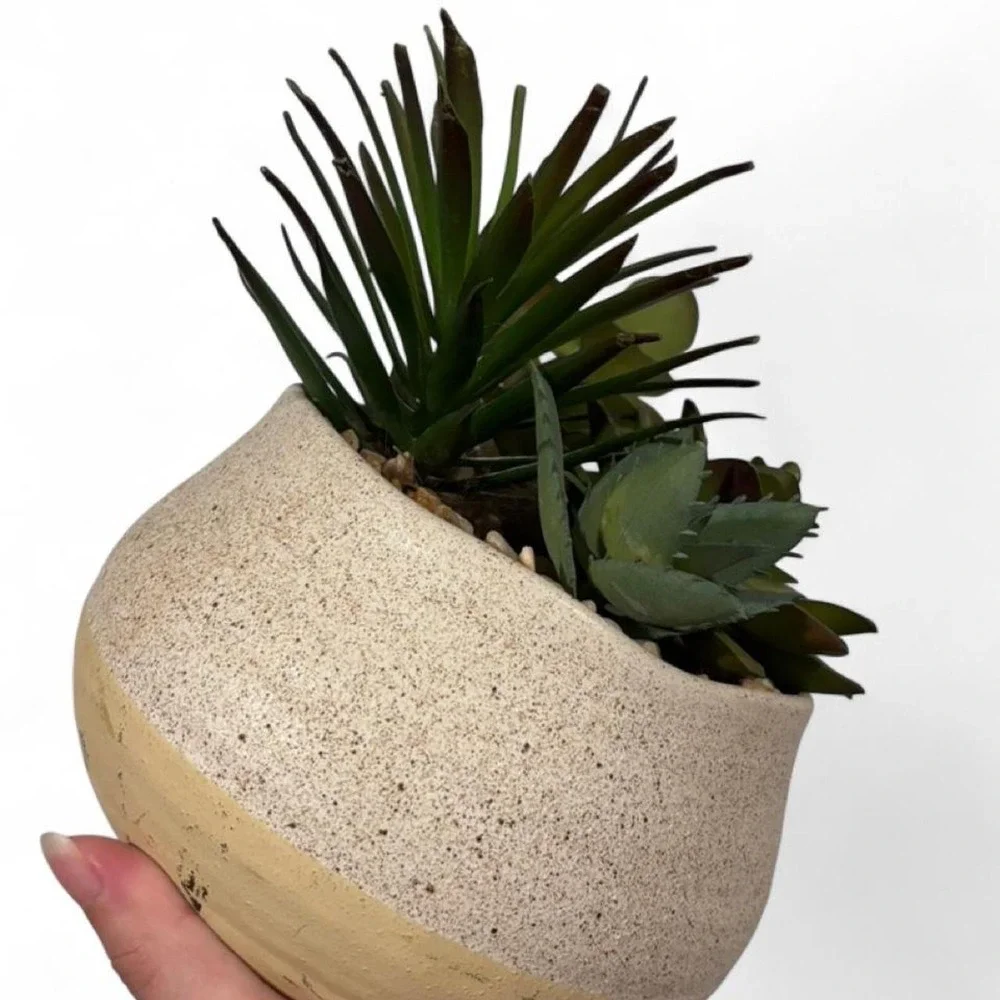 Faux Succulent Arrangement Ceramic Bowl Planter
